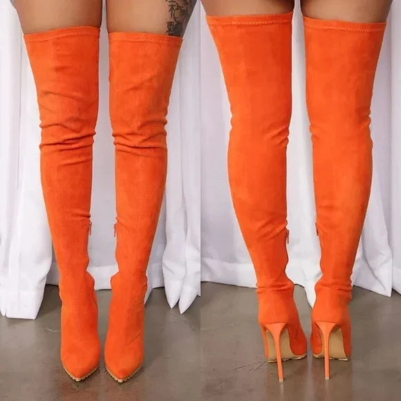 Fashion Nova Orange Over-the-Knee Stiletto Boots - Picture 1 of 5